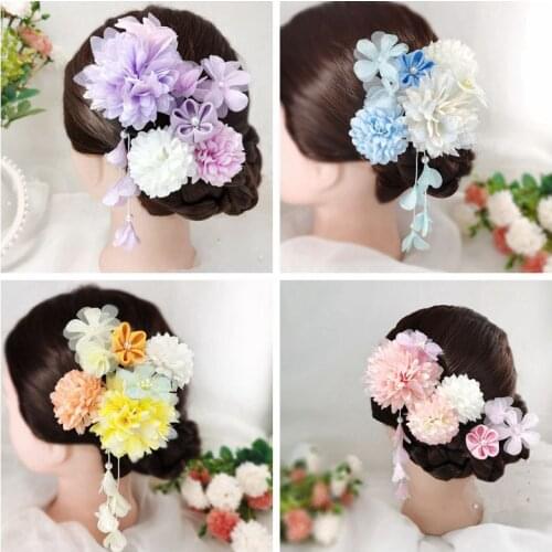 Silk Flower Set Barrettes Childrens Summer Kimono Bathrobe Japanese Cute Chrysanthemum Hair Accessories