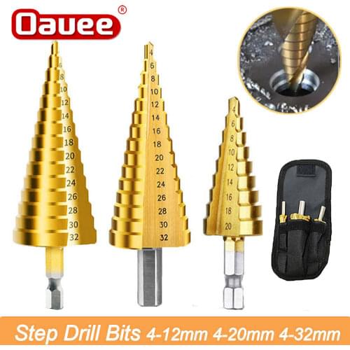 HSS Titanium Coated Step Drill Bit Drilling Power Tools for Metal High Speed Steel Wood Hole Cutter Cone Drill 4-12 4-20 4-32 mm