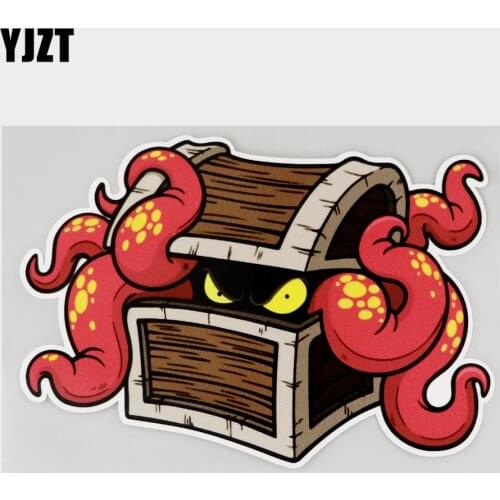 YJZT 16.3CM×11.3CM Decal Octopus Hiding In A Box PVC Car Sticker 11C-0171