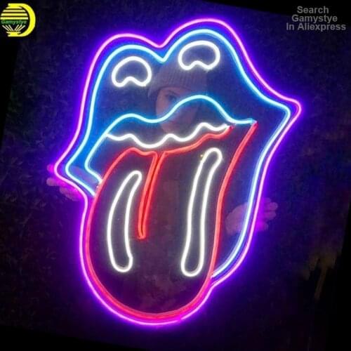 Neon Sign For Rock Roll Tongue Beer Bar Lamp Club sign Decor Retro Wall Light Inside Neon Ribbon Room Decor Neon Lamp Pub Light