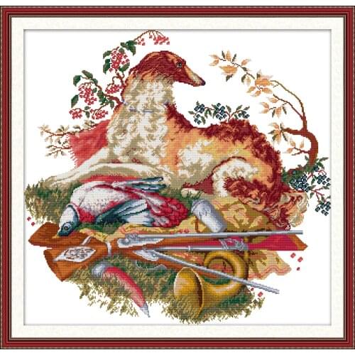 NKF Hunting Dog Stamped Cross Stitch 11CT14CT DIY Kits Needlework Embroidery Cross Stitch Set for Home Decor