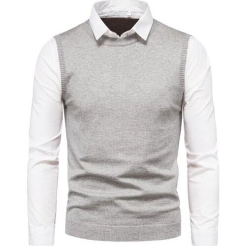 2021 New Sweater Men Style Casual Mens Lapel Shirt Vest Fake Two-piece Pullover Slim-fitting Long-sleeved Mens Sweater