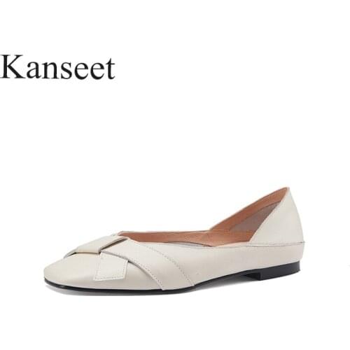 Kanseet 2021 New Women Pumps Spring Autumn Genuine Leather Fashion Design Handmade Square Toe Popular Black White Low Heels