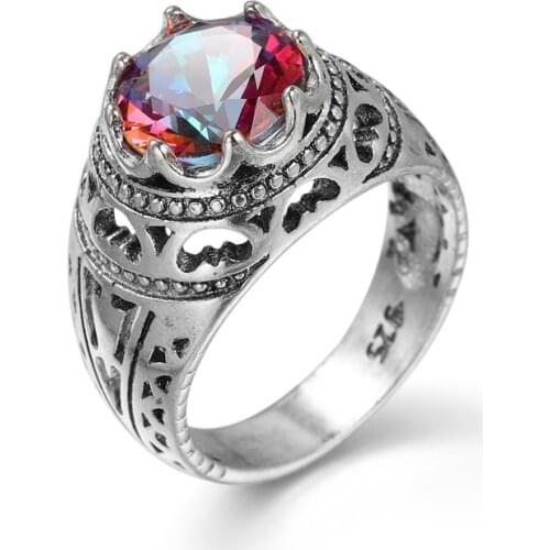 New Silver Color Women Rings Manufacturers Handmade Mystic Rainbow CZ Ring Vintage Party Jewelry Lady Sailor Moon Ring