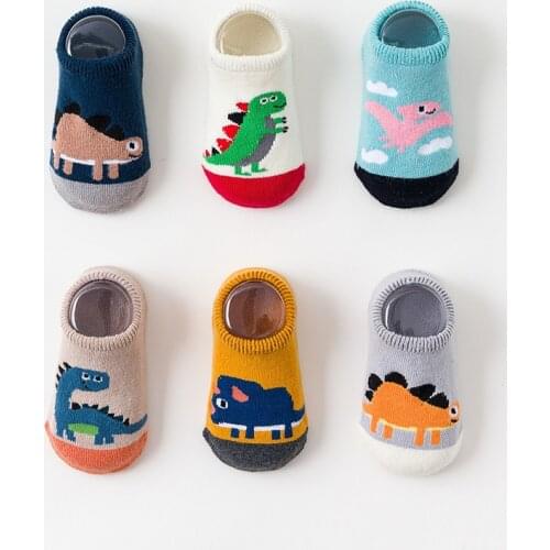 Autumn Winter Thicken Cotton Baby Boys Girls Socks Rubber Slip-resistant Floor Sock Cartoon Infant Kids Dinosaur Sock Warm Shoes