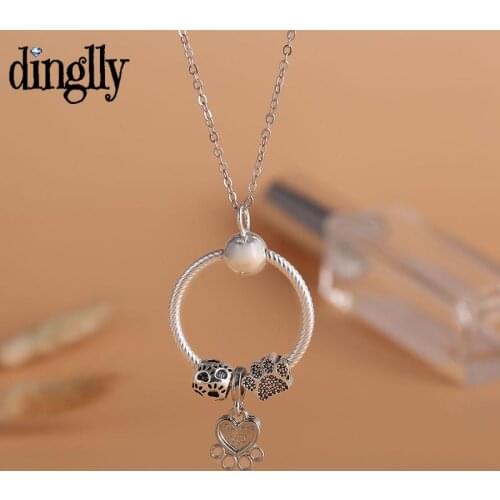 Dinglly New Heart Pendant Necklace Anima Footprint Charm Mens Pendant Necklace Boys Hip Hop Party Collar Accessories