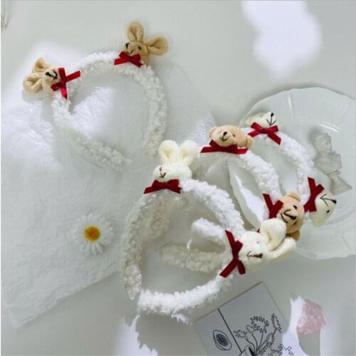Cartoon bear bunny rabbit ears face wash headband female cute funny headband hairpin net red hair with headdress hair accessorie