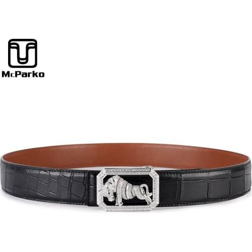 McParko Luxury Crocodile Belt For Men Genuine Alligator Leather Belt Fashion Bull Design Waist Belt Male Gift Packing 2021 New