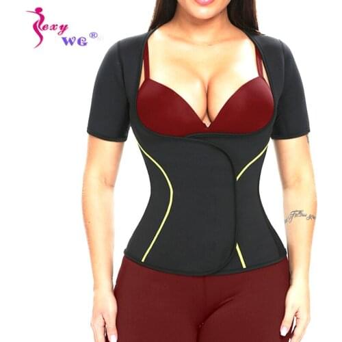 SEXYWG Women Sauna Suit Waist Trainer Neoprene Shirt for Sport Workout Corset Body Shaper Top with Sleeves for Weight Loss