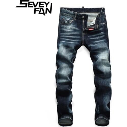 SEVEYFAN Mens Skinny Ripped Jeans Distressed Washed Pencil Denim Pants Stretch Slim Trousers Male