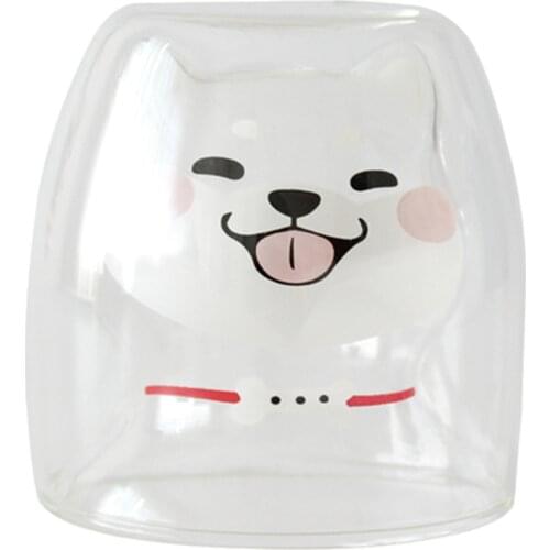 Double Walls Glass Cup Cute Dog Design Milk Tea Juice Coffee Bottle Heat Resistant Transparent Shiba Inu water Cup