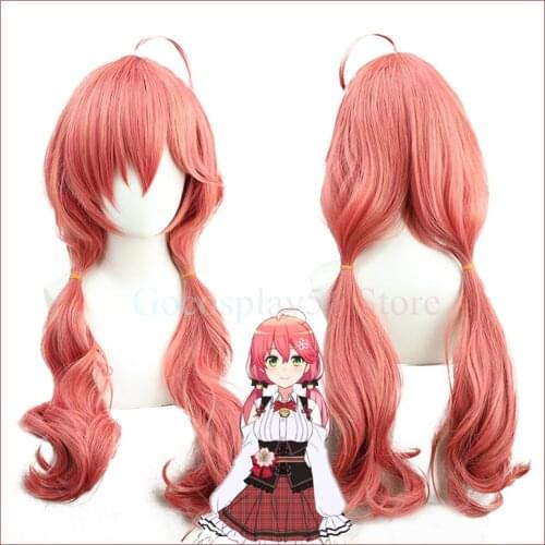 VTuber Sakura Miko Wig Ponytails Hololive Cosplay Pink Long Curly 3D Youtuber Girls Synthetic Hair