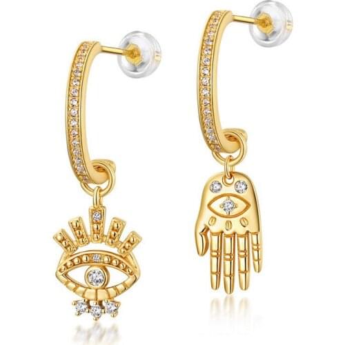 YSH New 100% 925 Sterling Silver Asymmetric Eye & Palm Earrings 2020 Woman Fashion DIY Jewelry Halloween Gifts Free Shipping hot