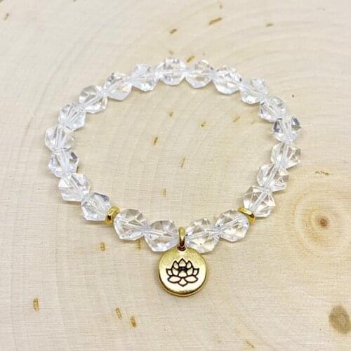 8mm Clear Q-uartz Bracelet Women Femme Facted Star Cut Stone Beads Beaded Bracelet Lotus Mala Bracelets For Girlfriend Gift
