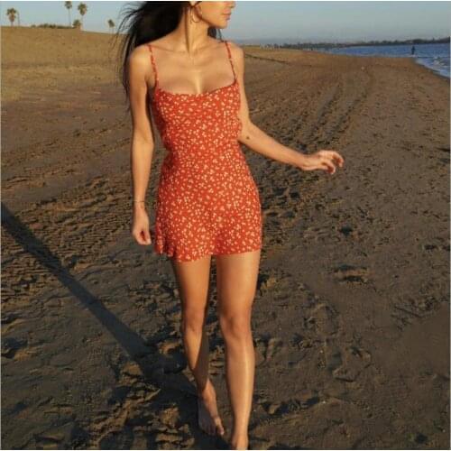Sexy Backless Mini Dress Womens Floral Print Spaghetti Strap Short Dress Lace Up Low Cut Summer Ladies Beach Casual Mini Dress
