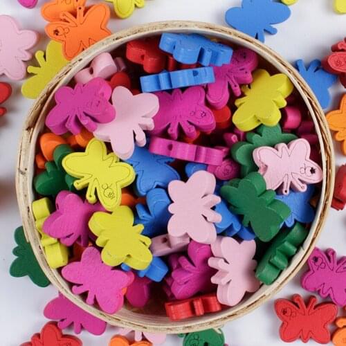 100Pcs/lot Cute Butterfly Shape Wood Loose Spacer Beads Wooden Beads for Diy Baby Toys Jewelry Making Accessories Wholesale