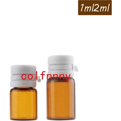 1000pcs/lot Fast Shipping 1ML 2ML Brown Essential Oil Bottle, Lock Bayonet Bottle Tearing Cap, Cosmetic Glass Bottle