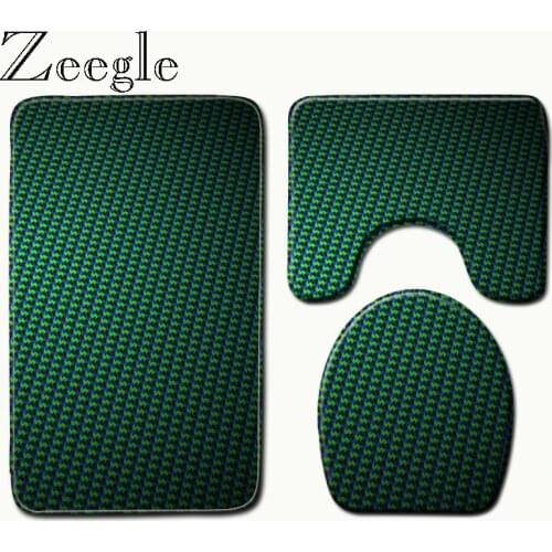 Zeegle 3pcs Bath Mat Set Bathroom Geometric Pattern Toilet Rug Non-slip Shower Mat Pedestal Shower Rug Toilet Seat Cover Mat