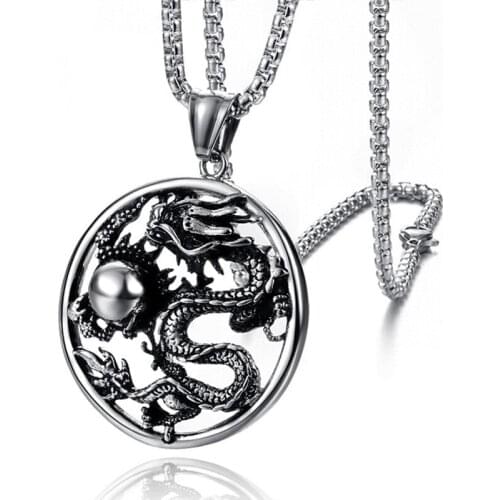 316L Stainless Steel Pendant Necklace, Cool Men Dragon Necklace