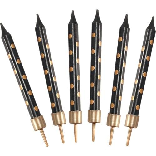 6Pcs Black Gold Dot Cake Candles With Stand Cupcake Decorative Topper Happy Birthday Candles Set For Adult Kids Birthday Party