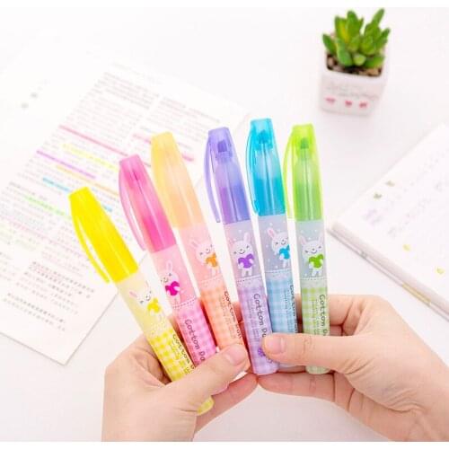 6 PCs Hobby Cloth Fleece Doll Series Large Capacity Long Highlighter Marker Pen Student Stationery Wholesale Taobao Supply