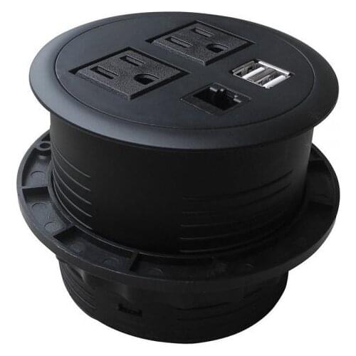 US desk grommet with 2 USA power 1 internet dual charge USB for home office Power DataHub Tap Grommet