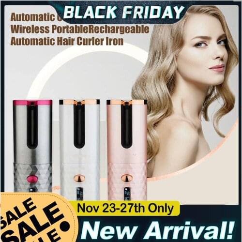 Automatic Curling Iron USB Wireless Portable Rechargeable Automatic Hair Curler Iron with LED Digital Display for Home Travel