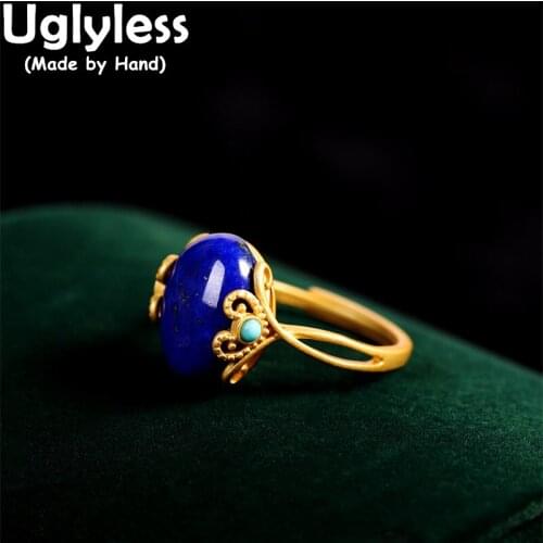 Uglyless Vintage Palace Design Natural Gemstones Rings for Women Hotan Jade Turquoise Rings Bohemian Exotic Jewelry 925 Silver