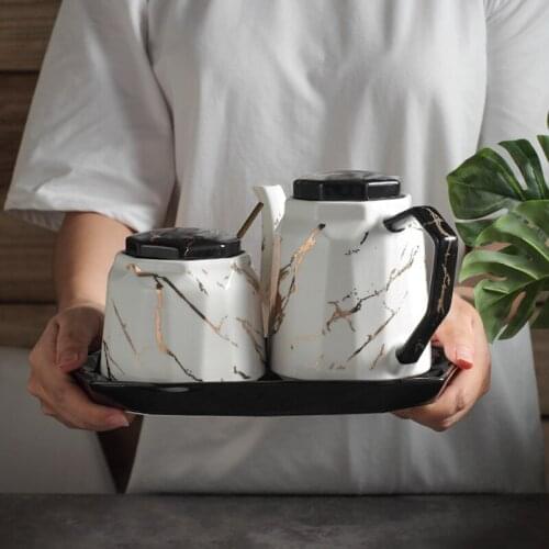 Home Appliance Kitchen Oil Bottle Salt Shaker Seasoning Jar Kitchen Bottles Ceramic Jar Marble Texture On Sale