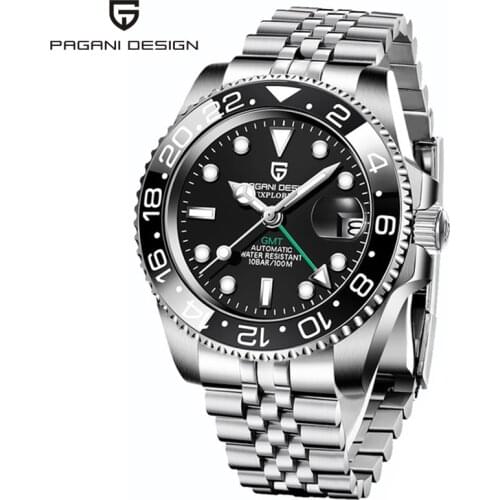 PAGANI DESIGN Men Stainless Steel Watch Sapphire Ceramic bezel GMT Automatic Mens Watches Luxury Mechanical watches Waterproof