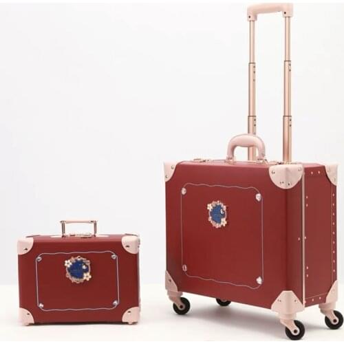New Vintage Floral PU Rolling Luggage sets,12"16"18"inch Women Cute Trolley Suitcase Travel Bag Carry ons with Universal Wheels
