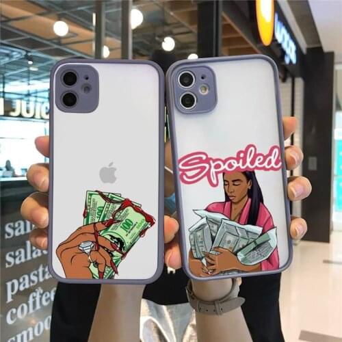 Black girl Phone Cases Matte transparent For Gray iPhone 12 Mini 11 Pro XR XS Max 7 8 Plus X Back Cover