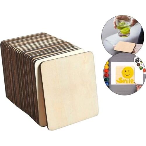 1pc Natural Unfinished Blank Square Shape Wood Chips DIY Wooden Craft Ornament Wedding Home Party Decoration Supplies