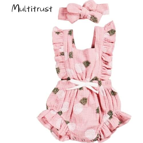 Multitrust Infant Baby Clothes 2020 Summer Cute Sleeveless Pineapple Print Bodysuit Baby Bodysuit Size 0-24M