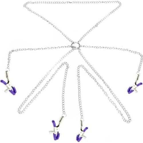 Erotic four-Headed 4 Clamp W Chain BDSM Adult Fetish Body JewelryDouble-Peak Nipple Labia Clitoris Clip Sex Toys For Women Shop