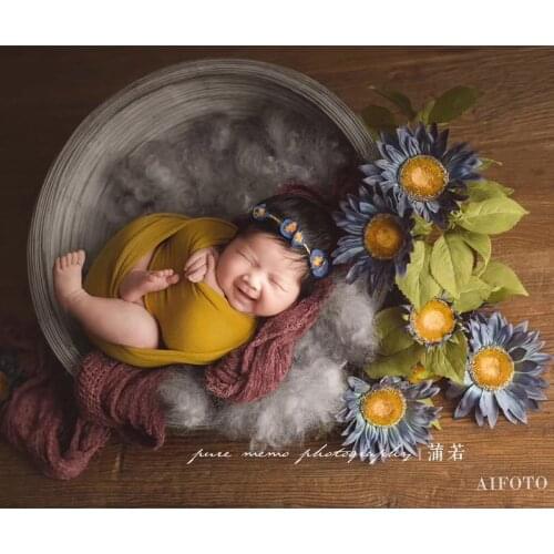 Newborn Photography Simulation Flower Sunflower Bouquet Faux Fur Green Plants Daisy Studio Shooting Prop Accessories