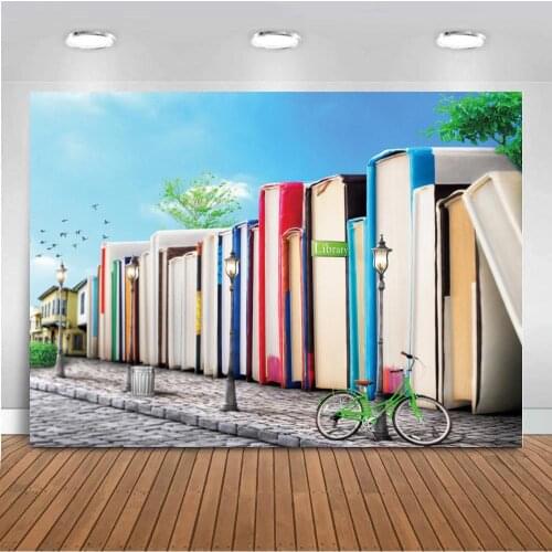 Gray Brick Street Huge Books Stand Background For Photo Studio Self Art Portrait Photoshoot Blue Sky Photography Backdrops