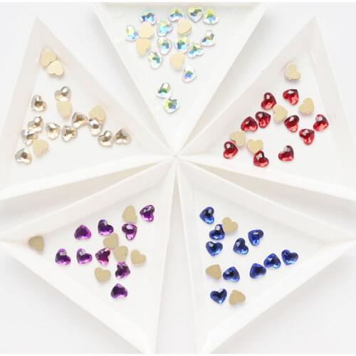 20pcs/Lot Crystal Glass Nail Art Rhinestones 3D Heart Shaped Stones 5.5*6.3mm Nail Decoration AB Color Flatback Gems Charms Tr54