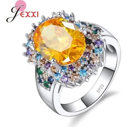 Shiny Cubic Zircon Multicolor Ring for Wedding Party Jewelry 925 Sterling Silver Mujer Anillos Women Flower Orange Ring