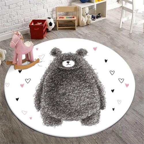 Cute Bear Round Carpet For Baby Room Cartoon Animal Printed White Kids Room Rug Nordic Style Living Room Decoration Chair Mat