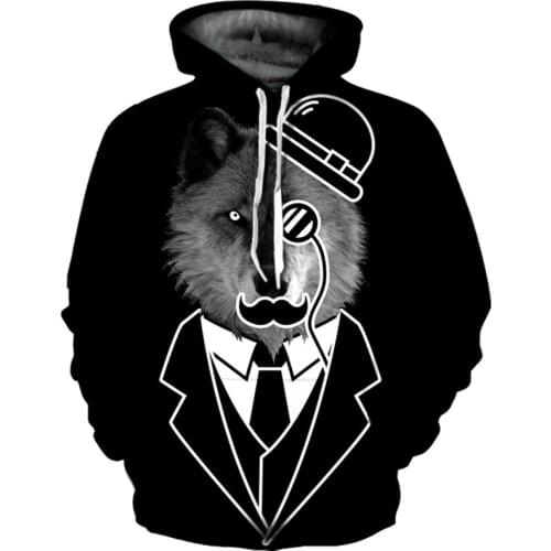 2021 Mens Hip Hop Hoodie Streetwear Sweatshirt Funny Wounded Bear Print Black Pullover Cotton Fleece Hooded Sweatshirt Harajuku