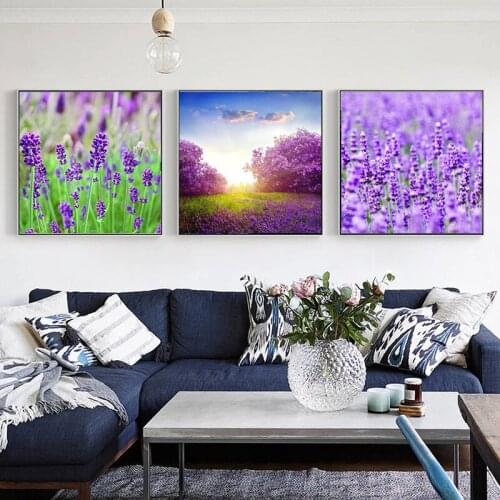 Nordic Flower Art Poster Wall Canvas Painting Modern Lavender Landscape Painting and Prints Home Decoration Living Room Mural