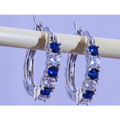 2021 new trendy blue silver color round 925 sterling silver for girl Christmas gift earrings gift jewelry wholesale E5495