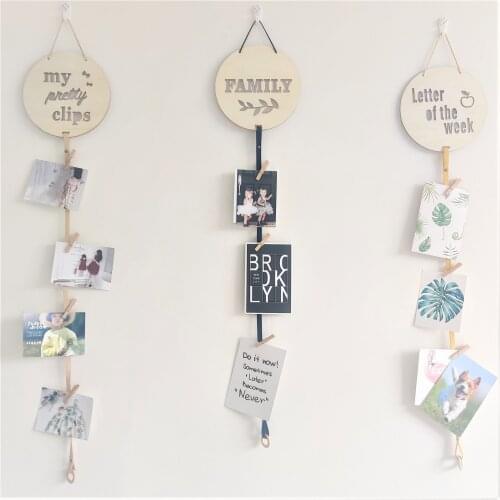 New Love Ins Nordic Style Wooden Photo Folder Rope Hairpin Storage Hanging Curtain Harajuku Home Room Wall Pendant Decoration