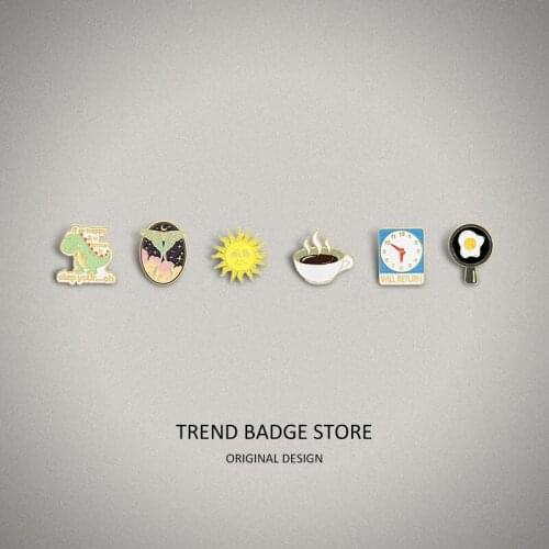 New creative fried egg coffee brooch lovely Department of Doraemon alarm clock dinosaur modeling badge