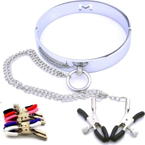 BDSM Stainless Steel Collar slave Metal Neck Collar Sex Slave Role Play Necklace For Women Nipple Clamp Sex Toys Bondage