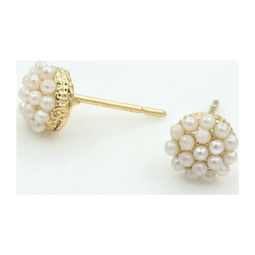 Equisite Hemispherical Mushroom Shaped Full White Simulated Pearl Beads Elegant Golden Stud Earrings For Women