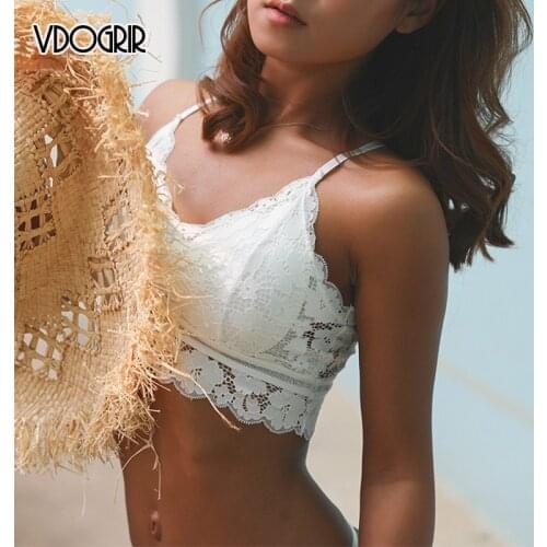 VDOGRIR Sexy Womens Sport Bralette Solid Beauty Back Lace Underwear Vest Female Add pad Wireless Bra Hollow Out Lingerie Bras