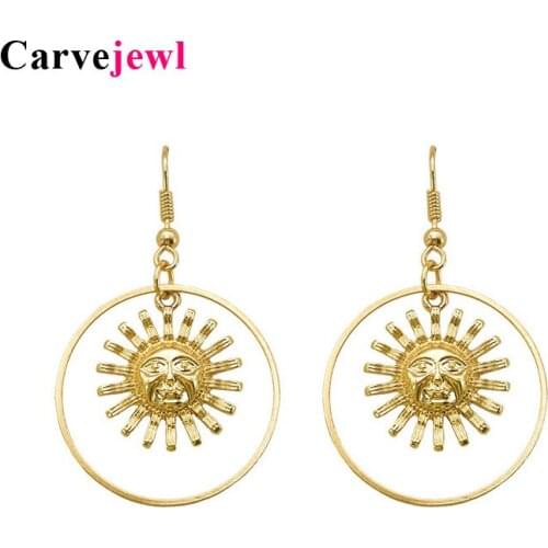 Carvejewl Sun Goddess Clip On Earrings No Pierced for Women Vintage Gold Statement Round Ear Clips Jewelry brinco feminino party