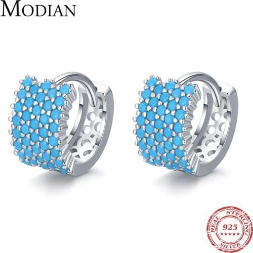 Modian 2021 New Vintage Turquoise Elegant Earring Real 925 Sterling Silver Luxury Charm Hoop Earrings For Women Wedding Jewelry